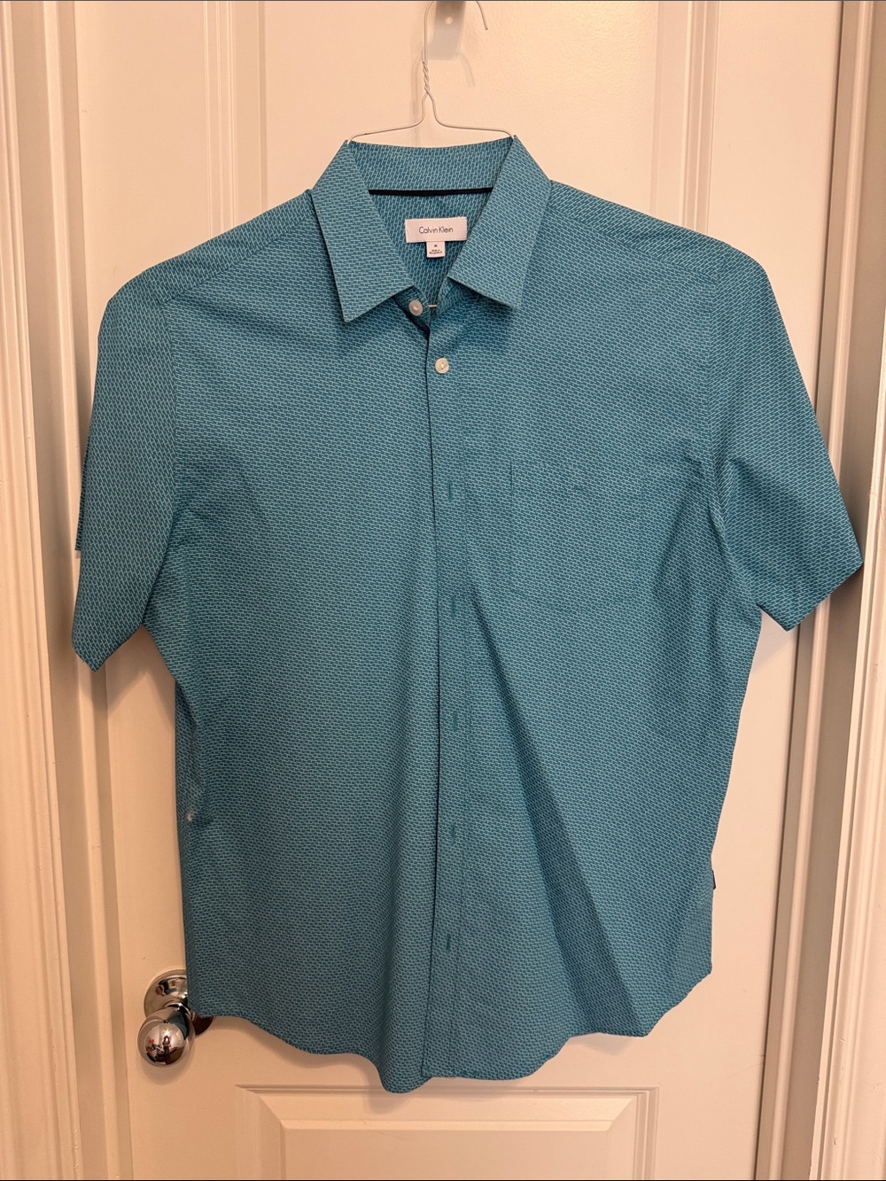 Calvin Klein Men's Teal Textured Short-Sleeve Button-Down Shirt